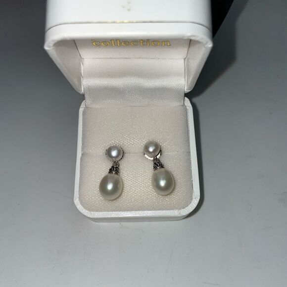 Elegant Sterling Silver Baroque Fresh Water Pearl Necklace and Earring Set - Picture 2 of 4